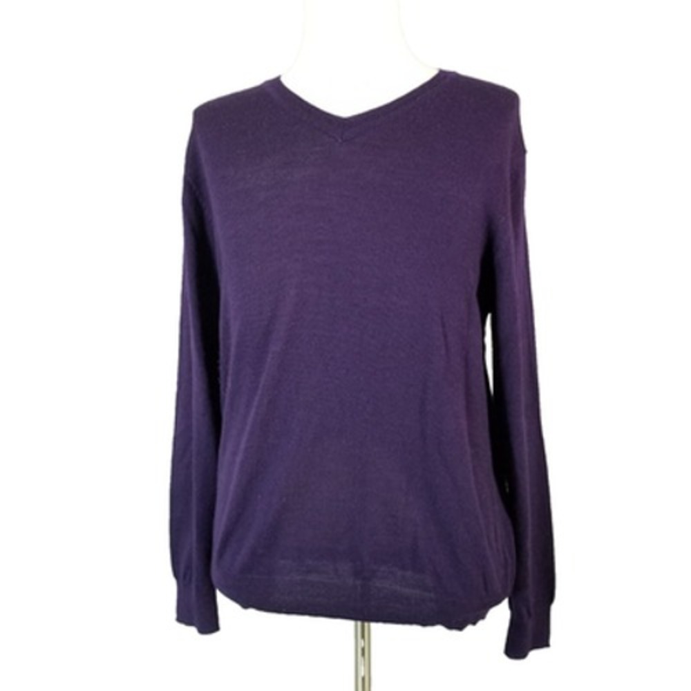Kenneth Roberts sweater men's medium purple v-neck Merino wool luxury preppy